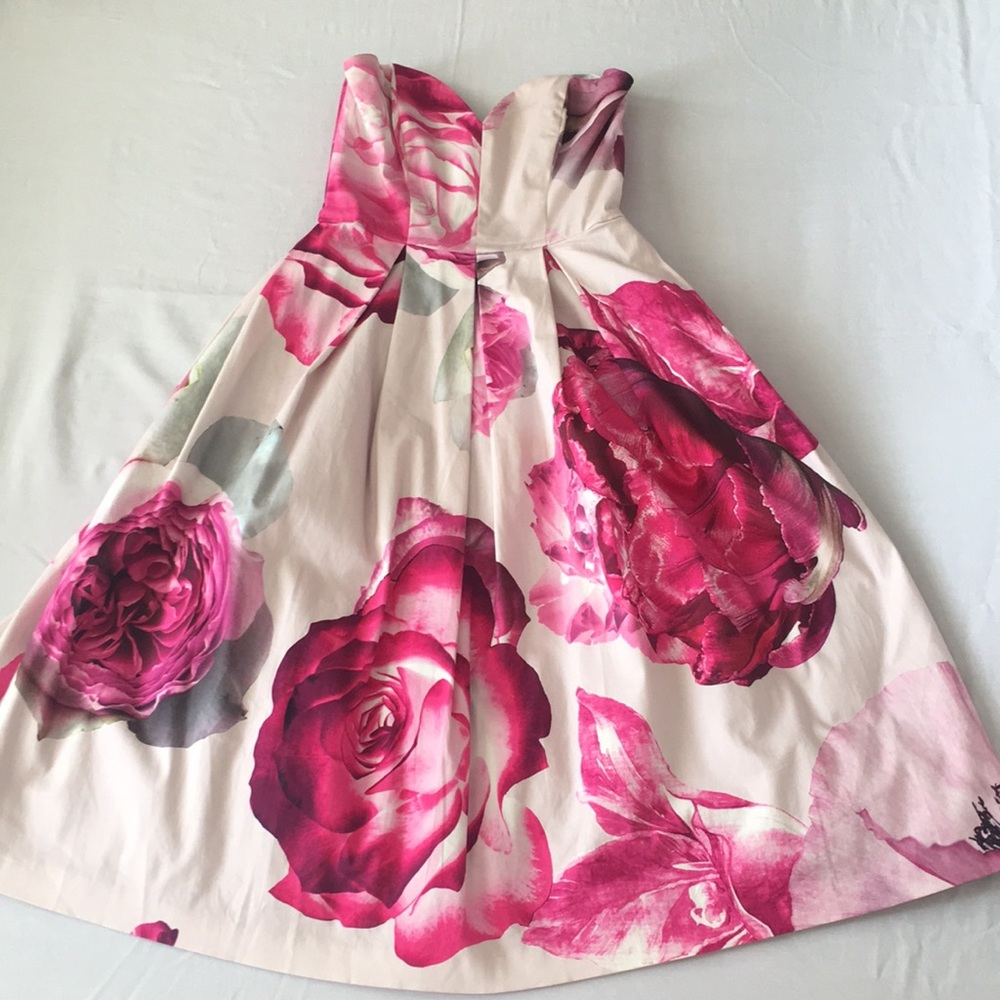 ASOS Bright Pink Floral Bandeau Midi Prom Dress 4 - Picture 2 of 8